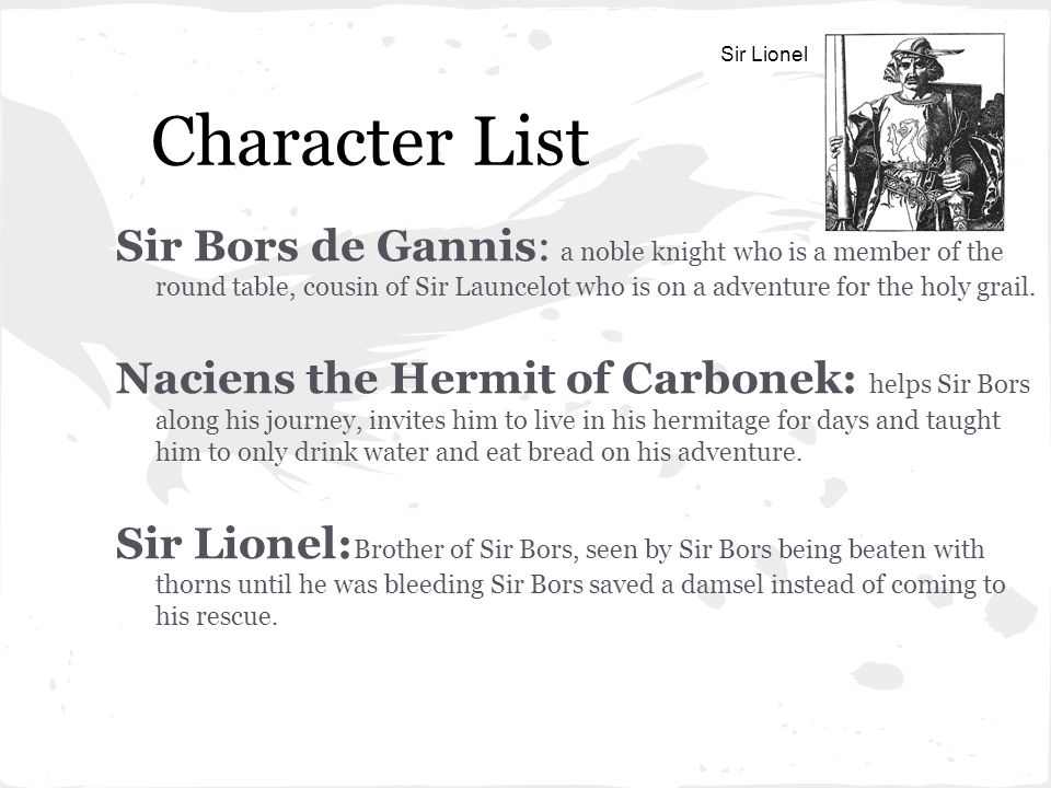 The Adventures Of Sir Bors De Gannis Created By Bailey Taylor And Character List Sir Bors De Gannis A Le Knight Who Is Member Of The