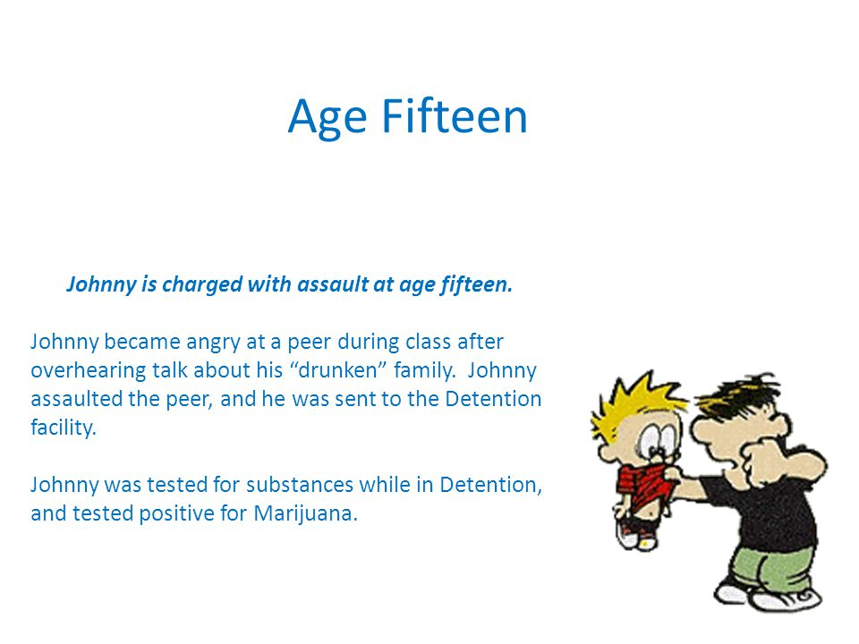 Age Fifteen Johnny is charged with assault at age fifteen.