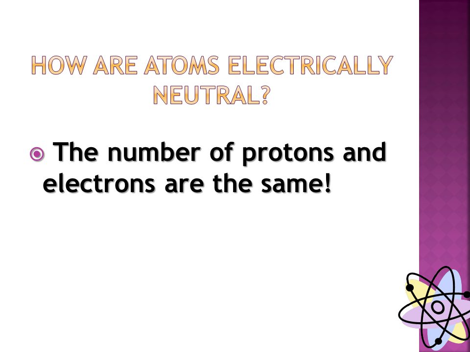  The number of protons and electrons are the same!