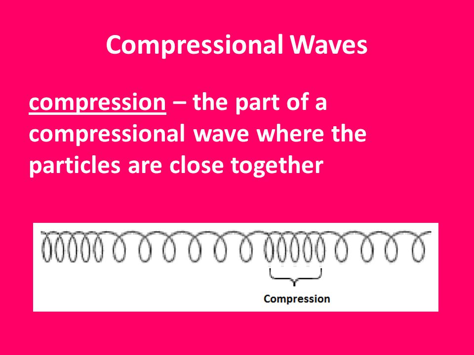 Compressional Waves compression – the part of a compressional wave where the particles are close together