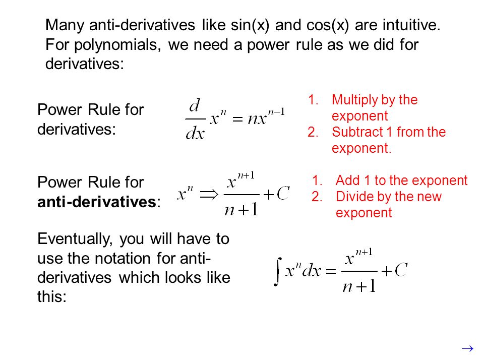 Many anti-derivatives like sin(x) and cos(x) are intuitive.