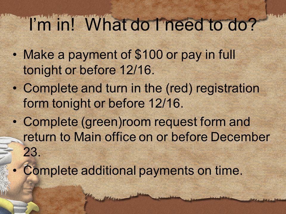 I’m in. What do I need to do. Make a payment of $100 or pay in full tonight or before 12/16.