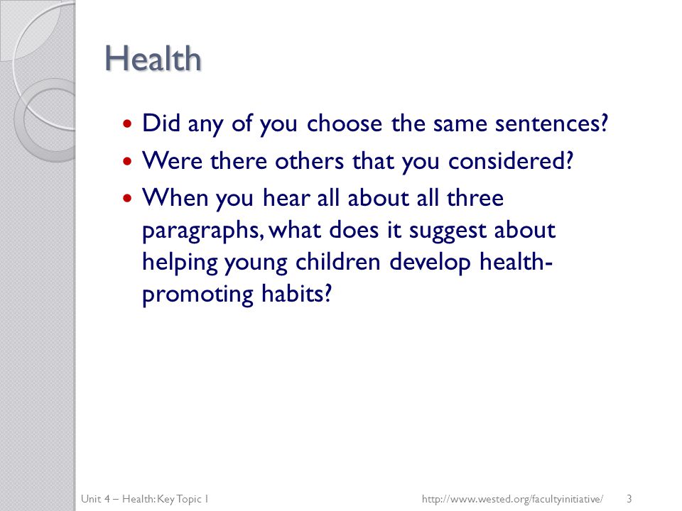 Health Did any of you choose the same sentences. Were there others that you considered.