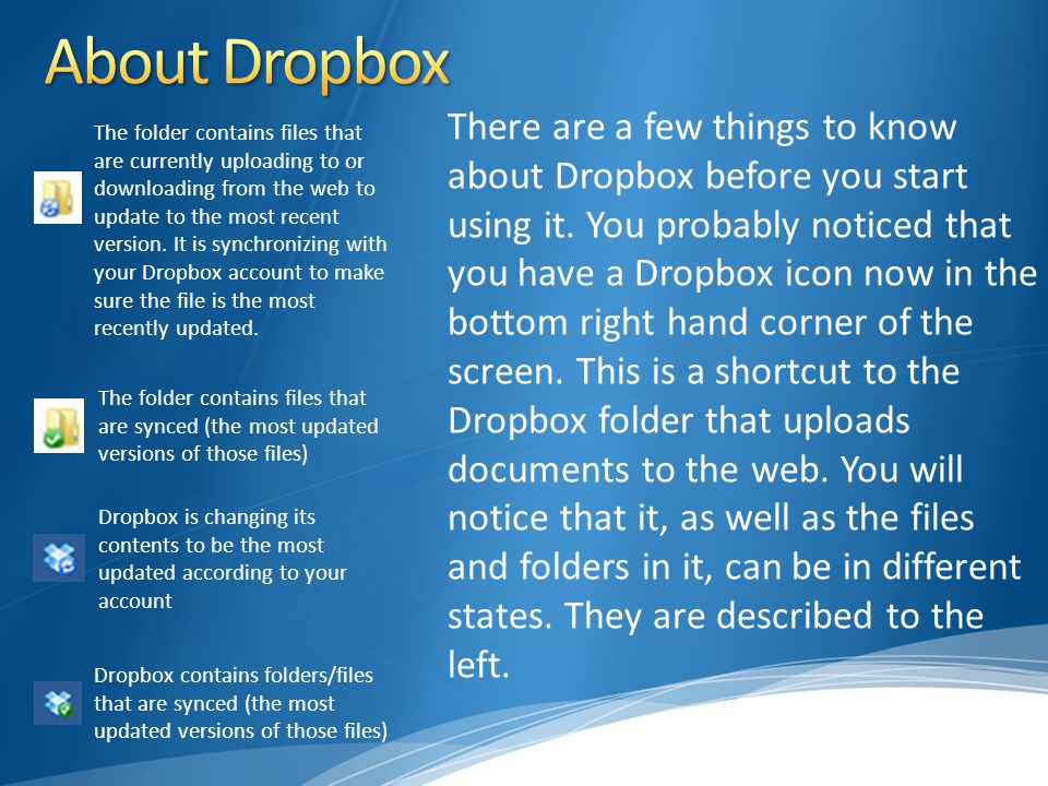 There are a few things to know about Dropbox before you start using it.