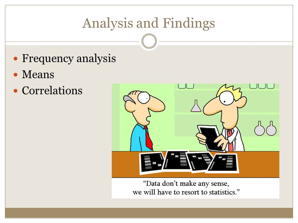Analysis and Findings Frequency analysis Means Correlations