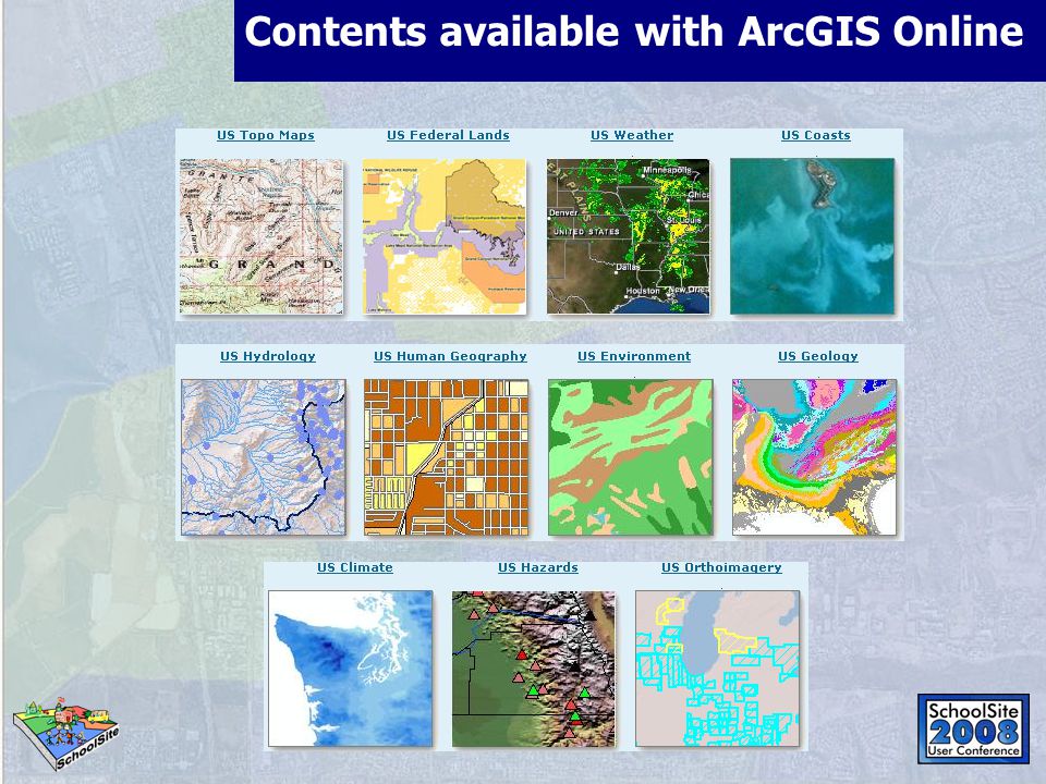 Contents available with ArcGIS Online