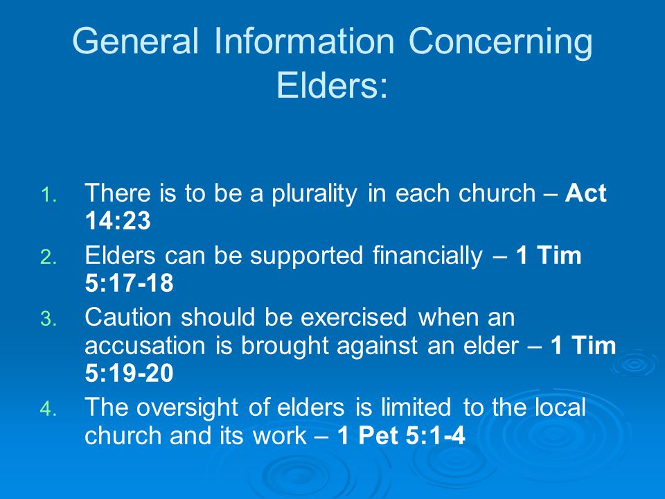 General Information Concerning Elders: