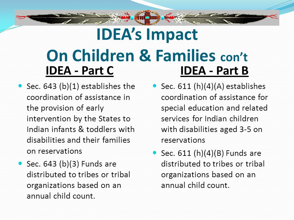 IDEA’s Impact On Children & Families con’t IDEA - Part C IDEA - Part B Sec.
