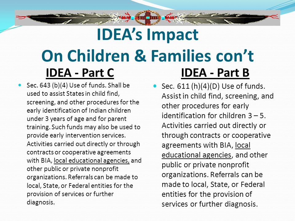 IDEA’s Impact On Children & Families con’t IDEA - Part C IDEA - Part B Sec.
