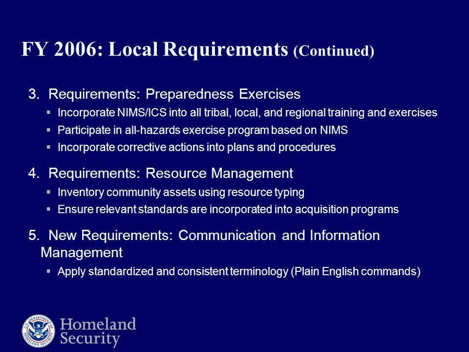 FY 2006: Local Requirements (Continued) 3.