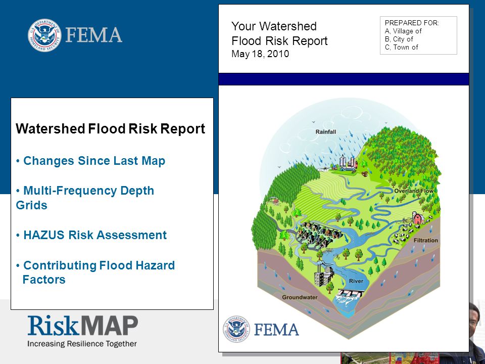 Your Watershed Flood Risk Report May 18, 2010 PREPARED FOR: A, Village of B, City of C, Town of Watershed Flood Risk Report Changes Since Last Map Multi-Frequency Depth Grids HAZUS Risk Assessment Contributing Flood Hazard Factors