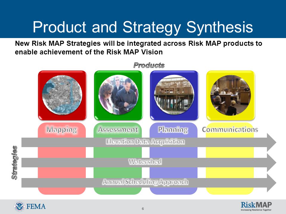 6 Product and Strategy Synthesis New Risk MAP Strategies will be integrated across Risk MAP products to enable achievement of the Risk MAP Vision