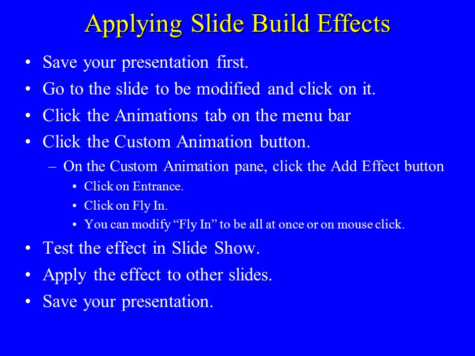 Applying Slide Transition Effects Save your presentation first.