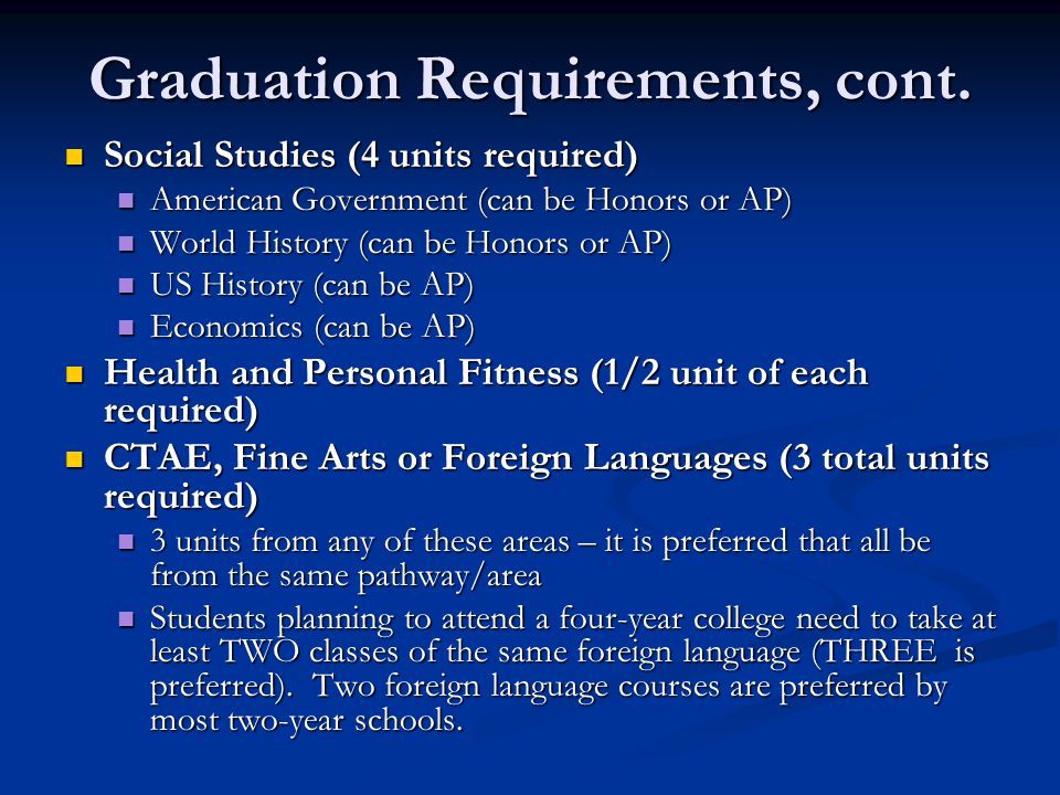 Graduation Requirements, cont.