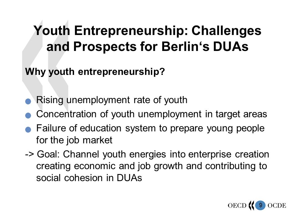 9 Youth Entrepreneurship: Challenges and Prospects for Berlin‘s DUAs Why youth entrepreneurship.