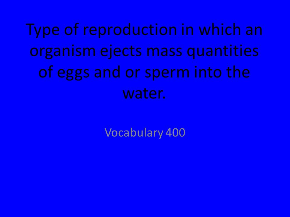 Type of reproduction in which an organism ejects mass quantities of eggs and or sperm into the water.