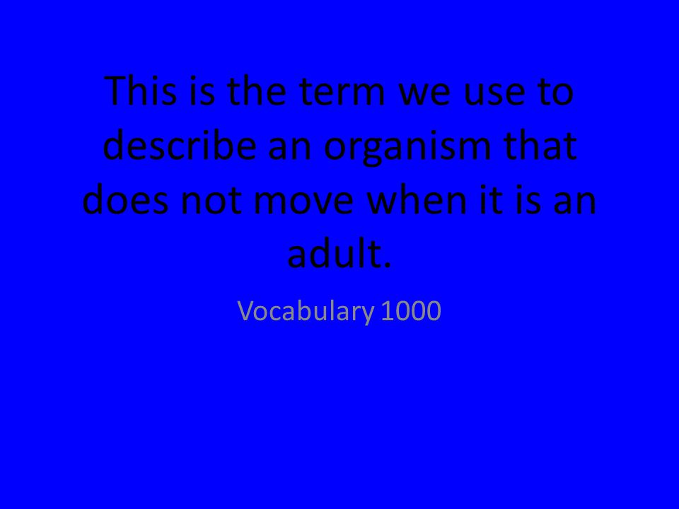 This is the term we use to describe an organism that does not move when it is an adult.