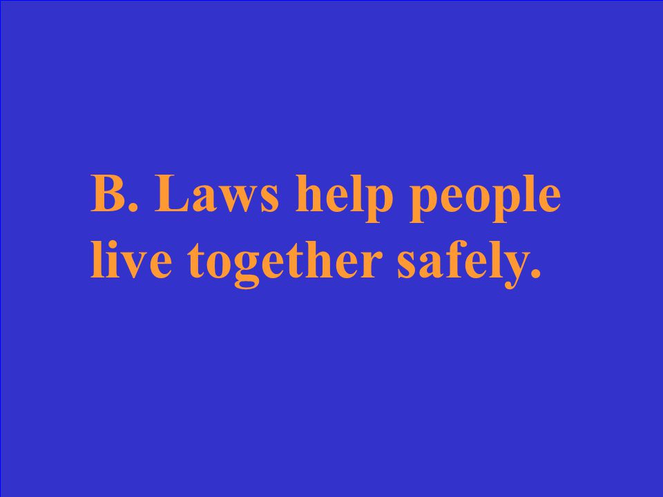 Why are laws important to a community. A. Laws make a community bigger.