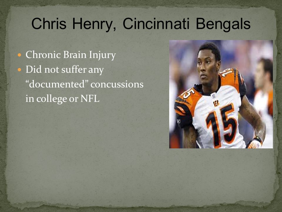 Chronic Brain Injury Did not suffer any documented concussions in college or NFL