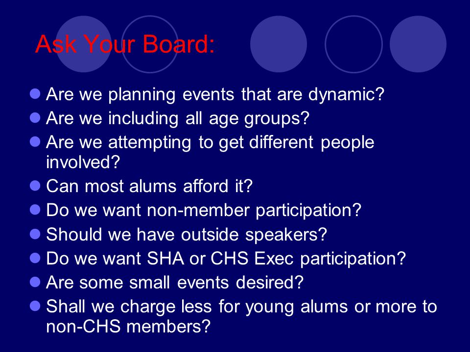 Ask Your Board: Are we planning events that are dynamic.