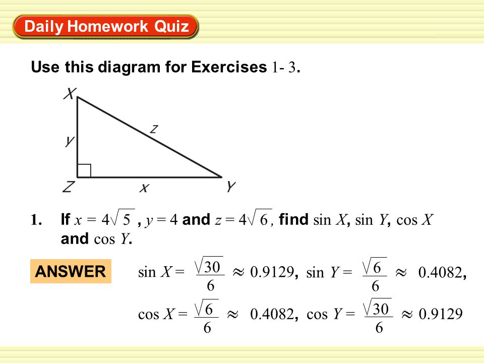 Warm-Up Exercises Daily Homework Quiz Use this diagram for Exercises 1- 3.