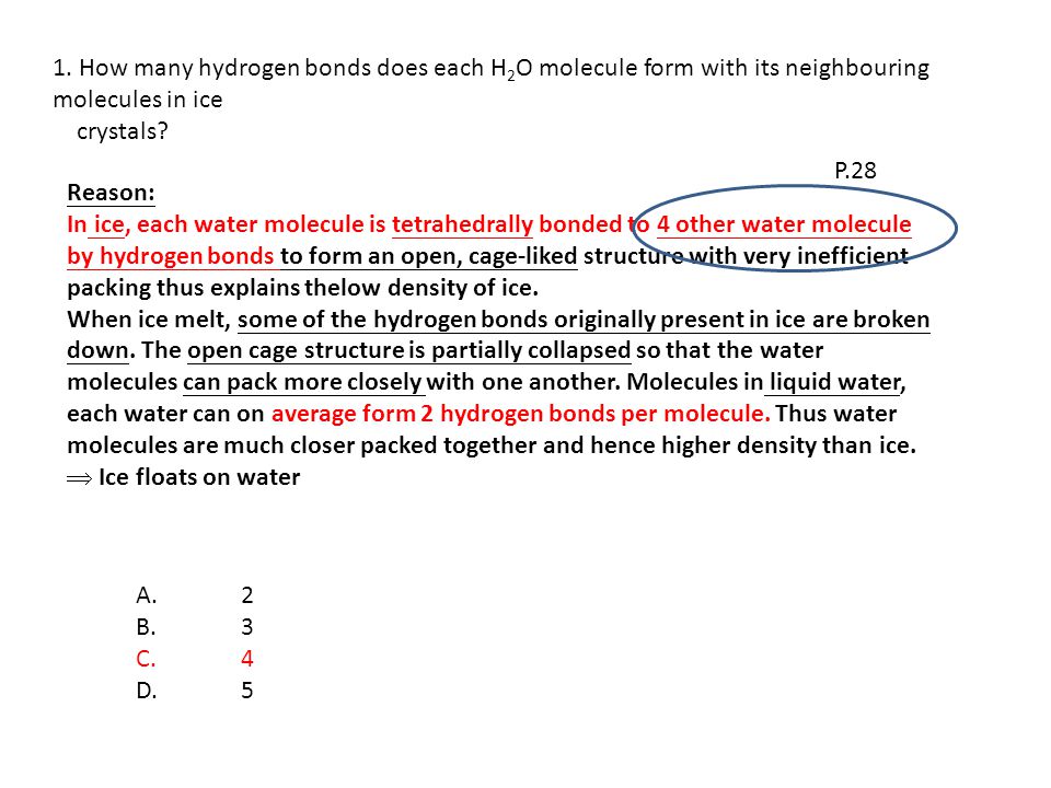 p 1 15 the two hydrogen atoms of each water molecule also form which molecules can form hydrogen bonds