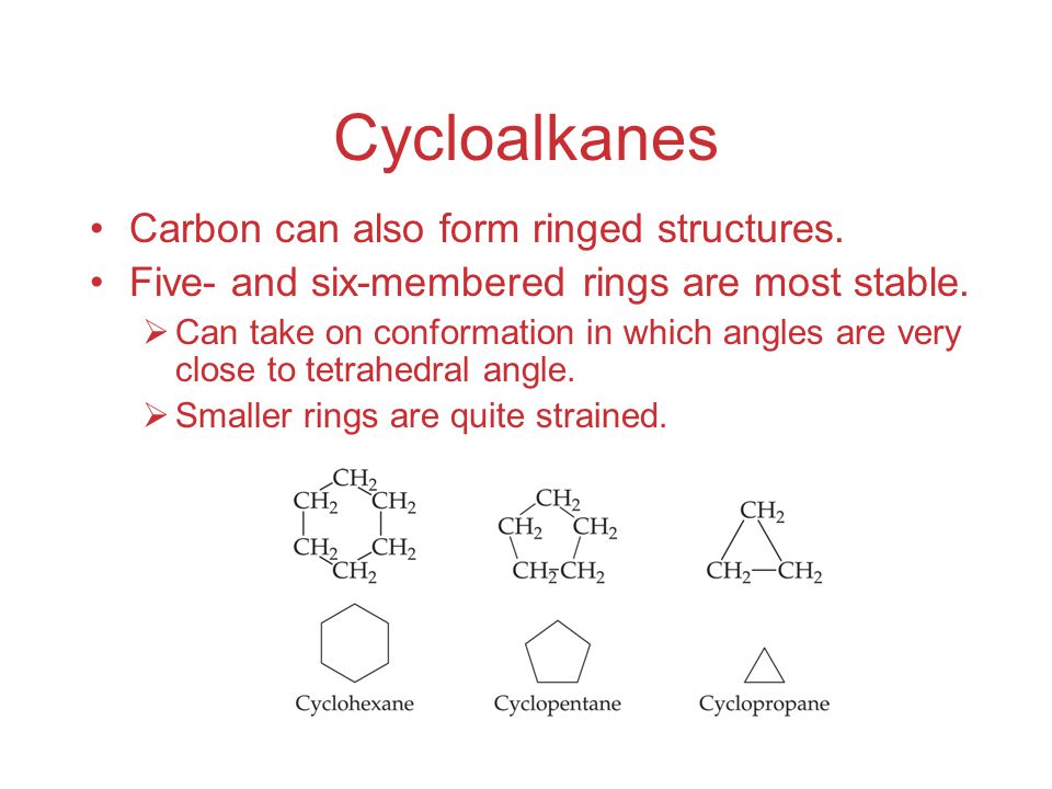 Cycloalkanes Carbon can also form ringed structures.