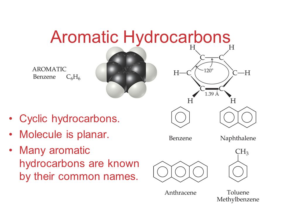 Aromatic Hydrocarbons Cyclic hydrocarbons. Molecule is planar.