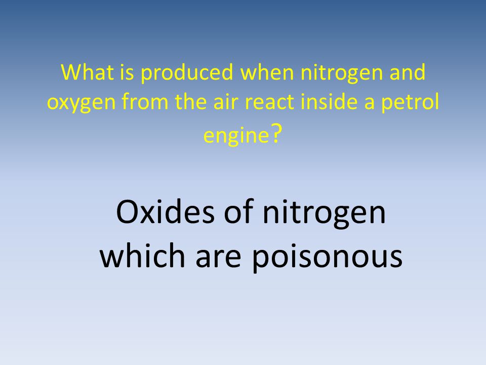 What is produced when nitrogen and oxygen from the air react inside a petrol engine .