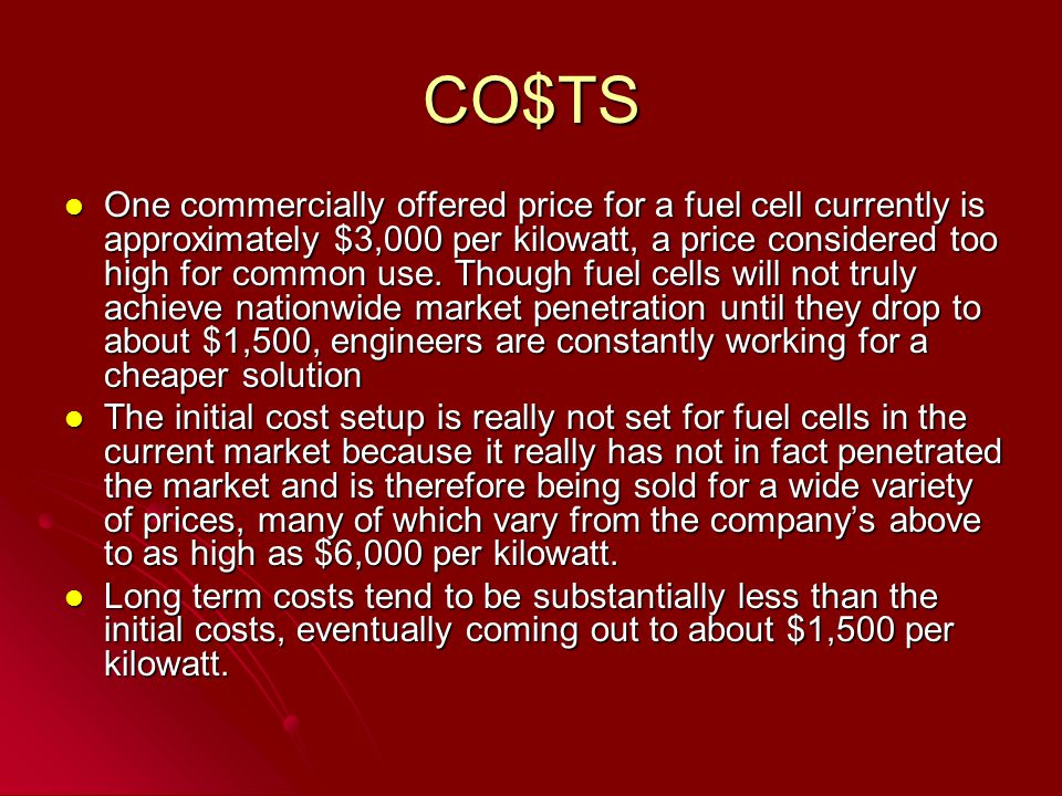 Other Fuel Cell Facts Hydrogen fuel cells are essentially the battery of Hydrogen.