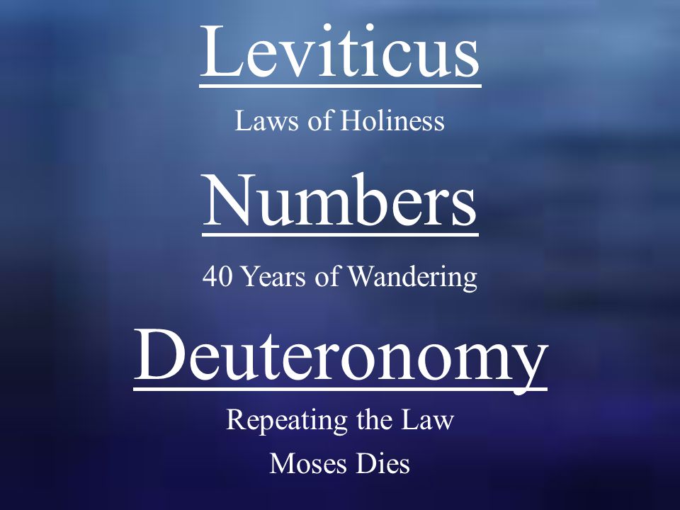 Leviticus Laws of Holiness Numbers 40 Years of Wandering Deuteronomy Repeating the Law Moses Dies