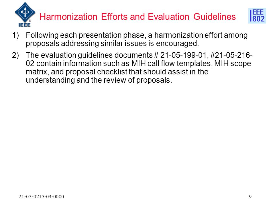 )Following each presentation phase, a harmonization effort among proposals addressing similar issues is encouraged.
