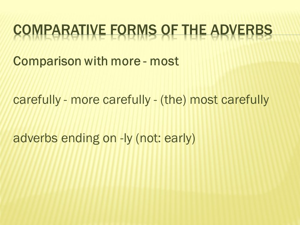 Comparison with more - most carefully - more carefully - (the) most carefully adverbs ending on -ly (not: early)
