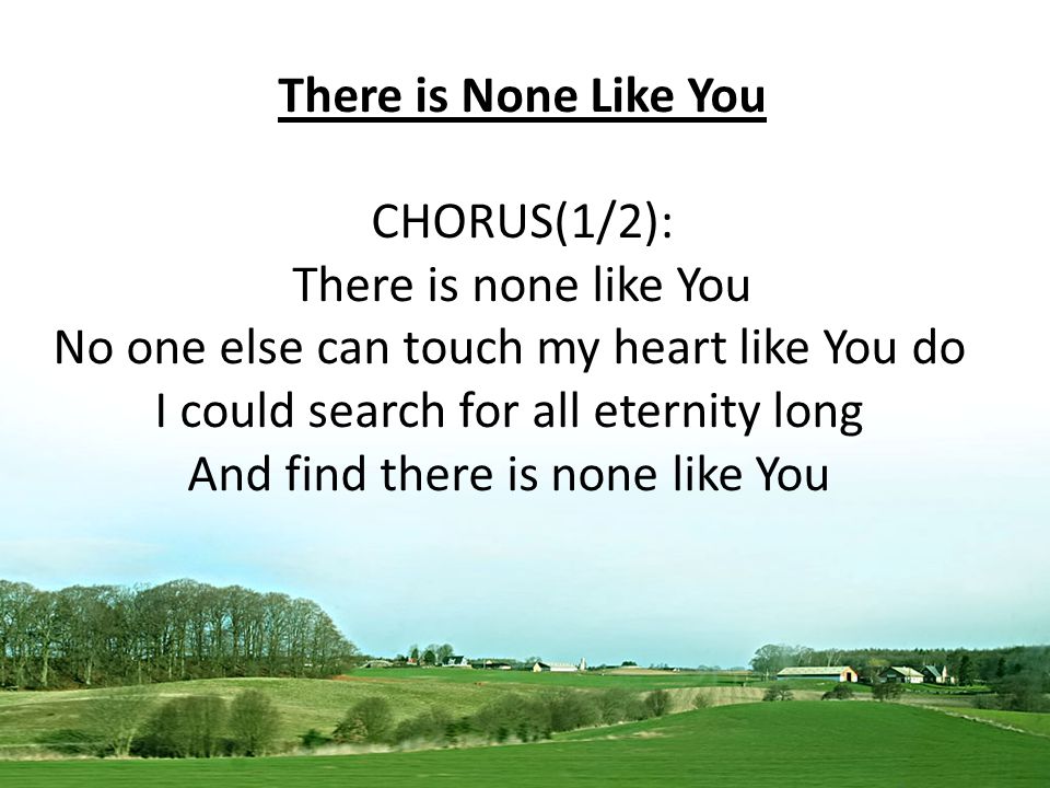 There is None Like You CHORUS(1/2): There is none like You No one else can touch my heart like You do I could search for all eternity long And find there is none like You