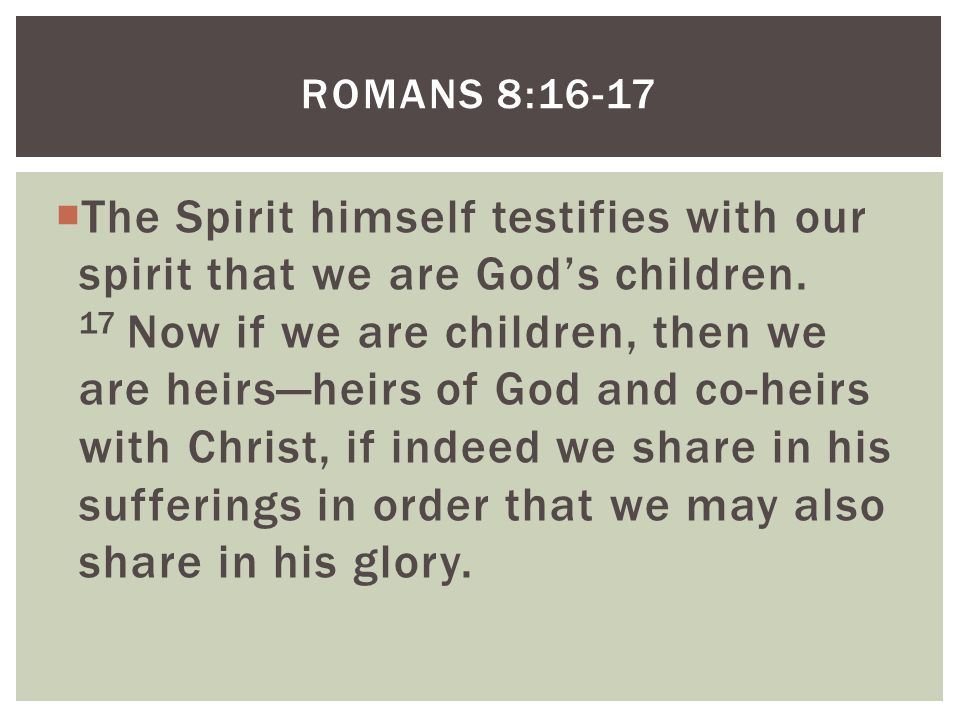  The Spirit himself testifies with our spirit that we are God’s children.