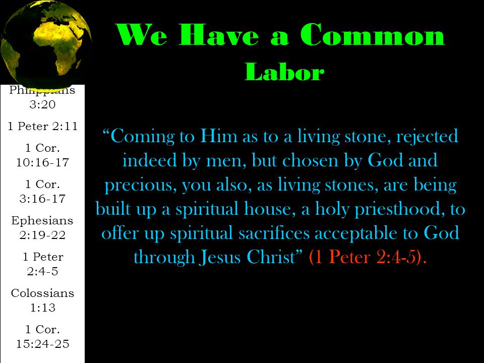 Coming to Him as to a living stone, rejected indeed by men, but chosen by God and precious, you also, as living stones, are being built up a spiritual house, a holy priesthood, to offer up spiritual sacrifices acceptable to God through Jesus Christ (1 Peter 2:4-5).