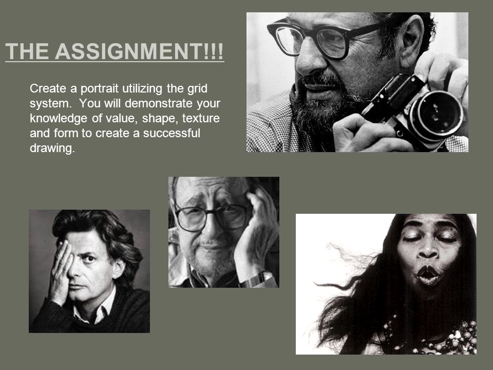 THE ASSIGNMENT!!. Create a portrait utilizing the grid system.