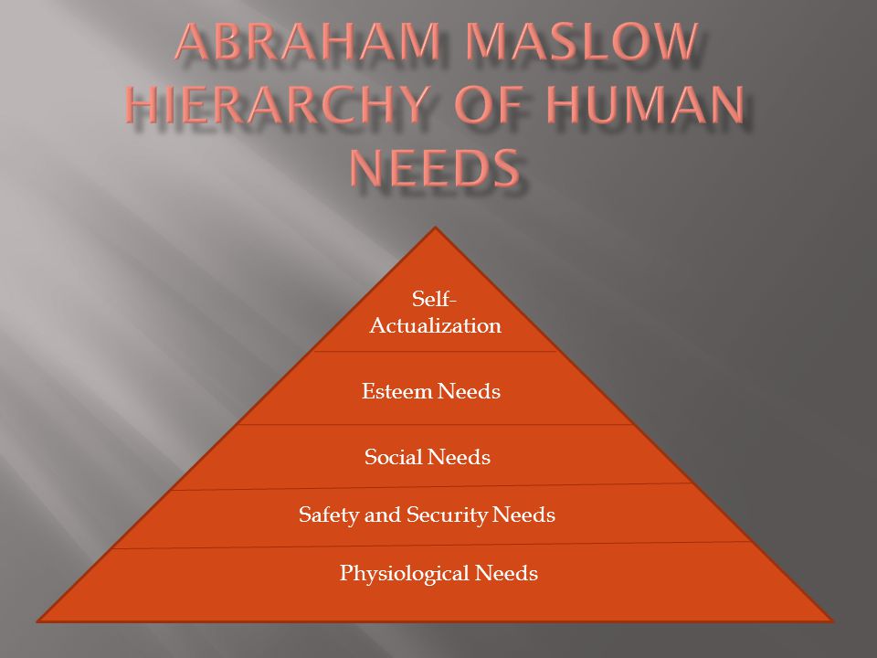Physiological Needs Safety and Security Needs Social Needs Esteem Needs Self- Actualization