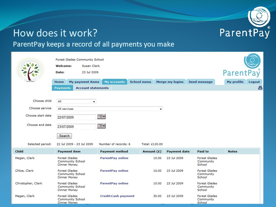 How does it work ParentPay keeps a record of all payments you make