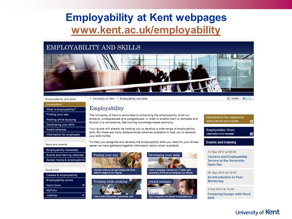 Employability at Kent webpages