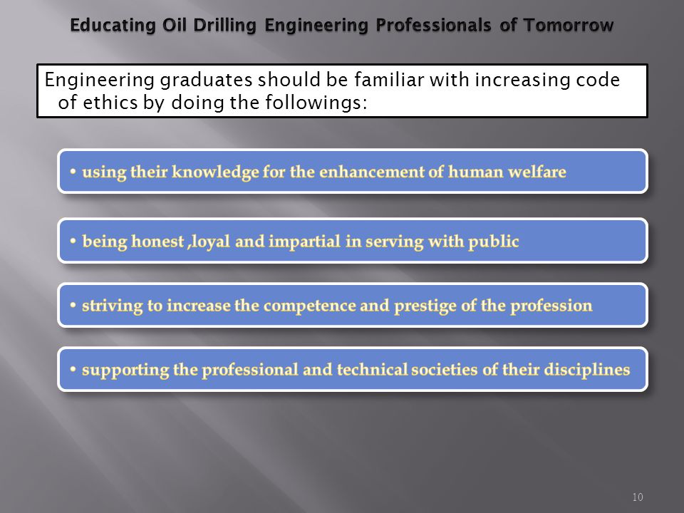 10 Engineering graduates should be familiar with increasing code of ethics by doing the followings: