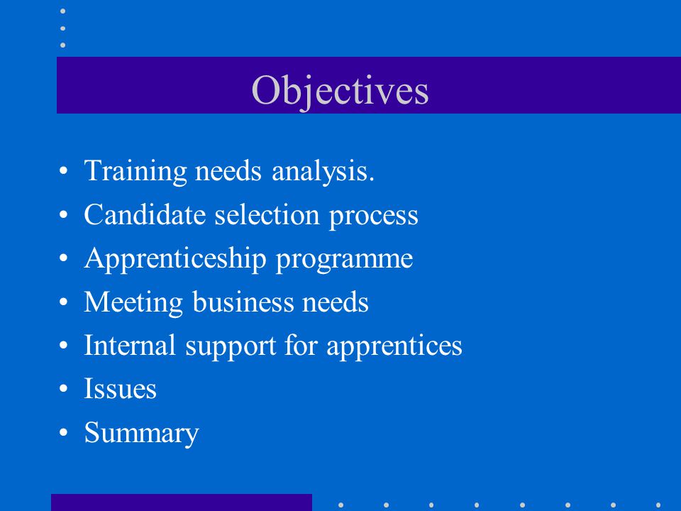 Objectives Training needs analysis.