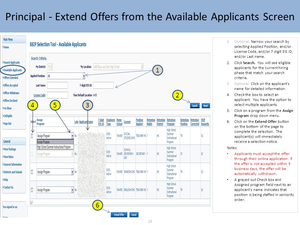 Principal - Extend Offers from the Available Applicants Screen 1.Optional.