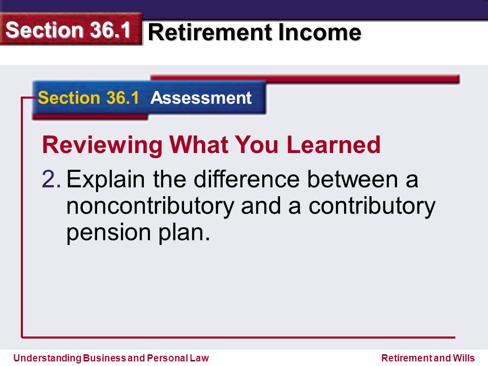 Understanding Business and Personal Law Retirement Income Section 36.1 Retirement and Wills Reviewing What You Learned 2.
