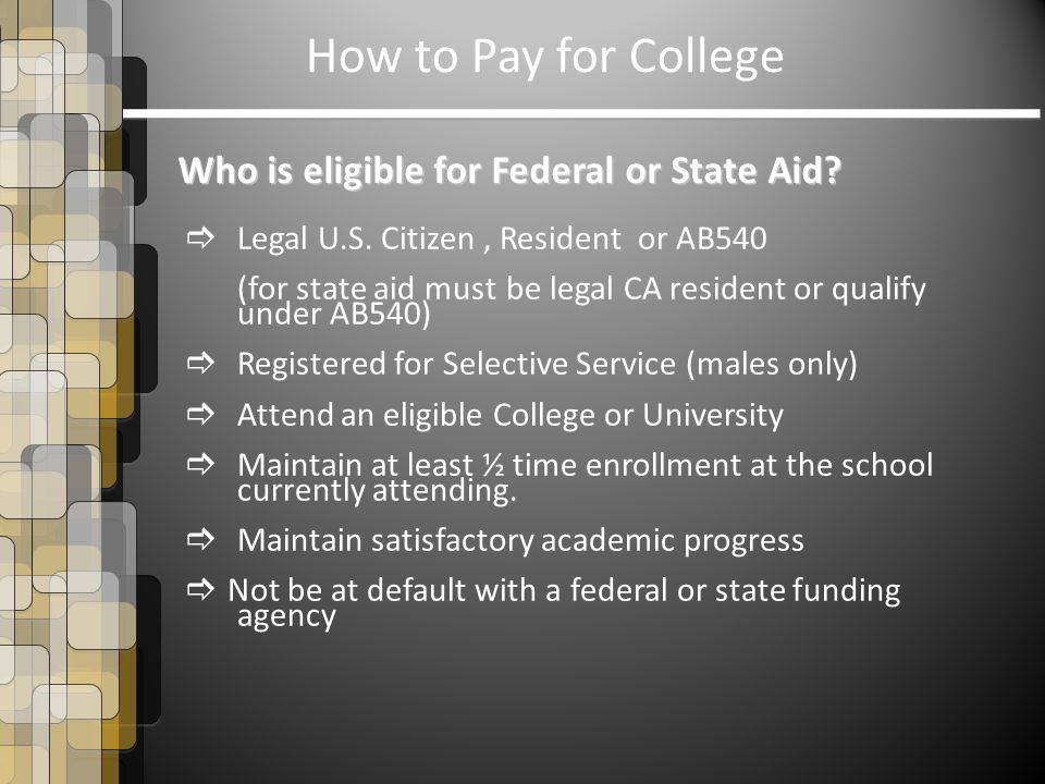 Who is eligible for Federal or State Aid.  Legal U.S.