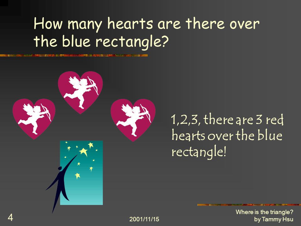 2001/11/15 Where is the triangle. by Tammy Hsu 4 How many hearts are there over the blue rectangle.