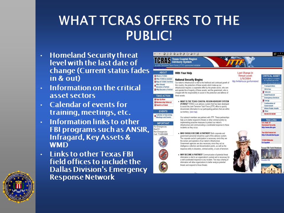 WHAT TCRAS OFFERS TO THE PUBLIC.