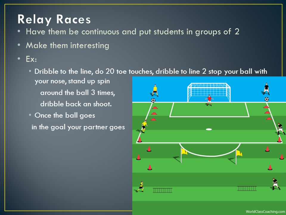 Have them be continuous and put students in groups of 2 Make them interesting Ex: Dribble to the line, do 20 toe touches, dribble to line 2 stop your ball with your nose, stand up spin around the ball 3 times, dribble back an shoot.