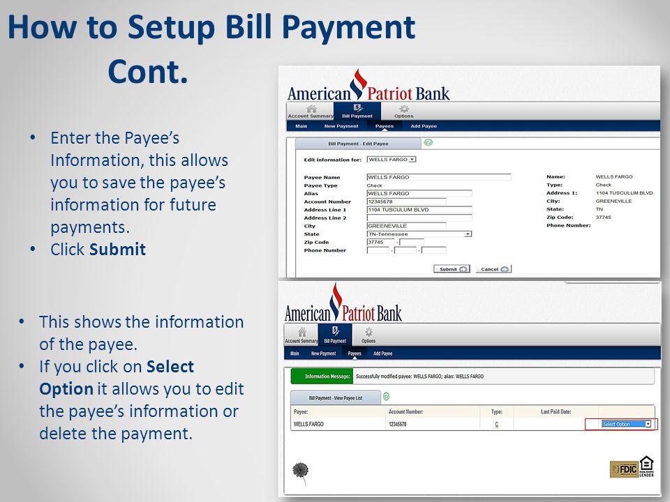 Enter the Payee’s Information, this allows you to save the payee’s information for future payments.
