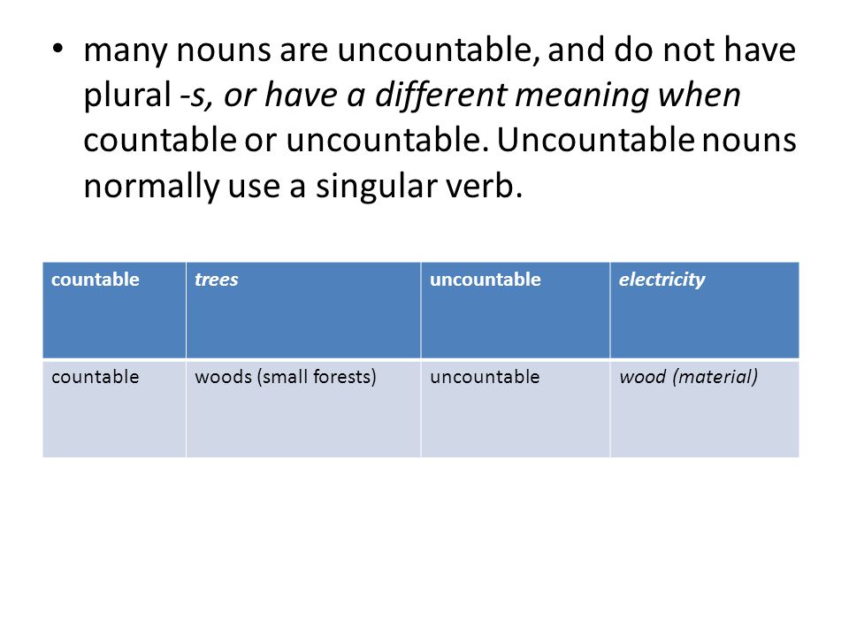 many nouns are uncountable, and do not have plural -s, or have a different meaning when countable or uncountable.